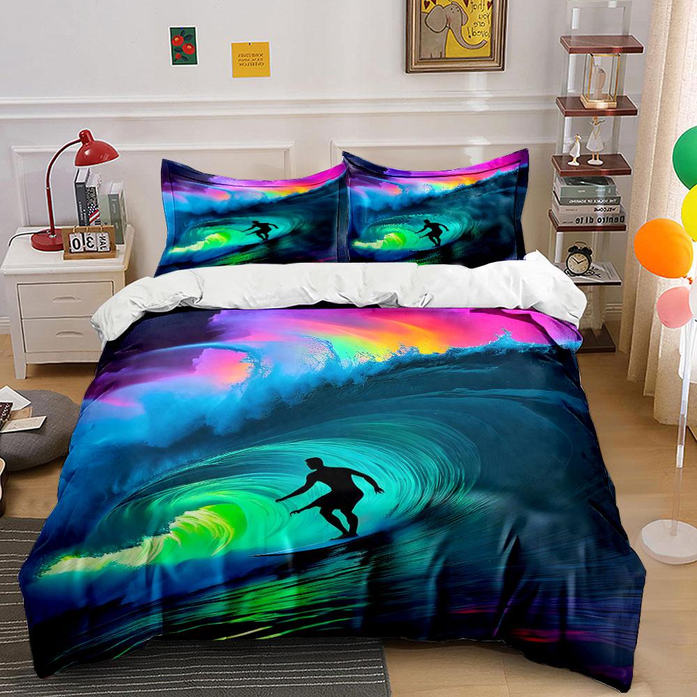Surfer riding colorful waves. Bedding sets Duvet cover sets Duvet covers Pillowcases(1 * Duvet Cover 2 * Pillowcases without duvet insert)