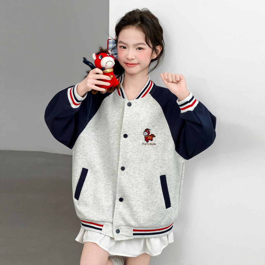Girls' Trendy Brand Jacket for Autumn and Winter 2026 New Stylish Children's Raglan Baseball Jacket for Girls' Spring Thin Edition
