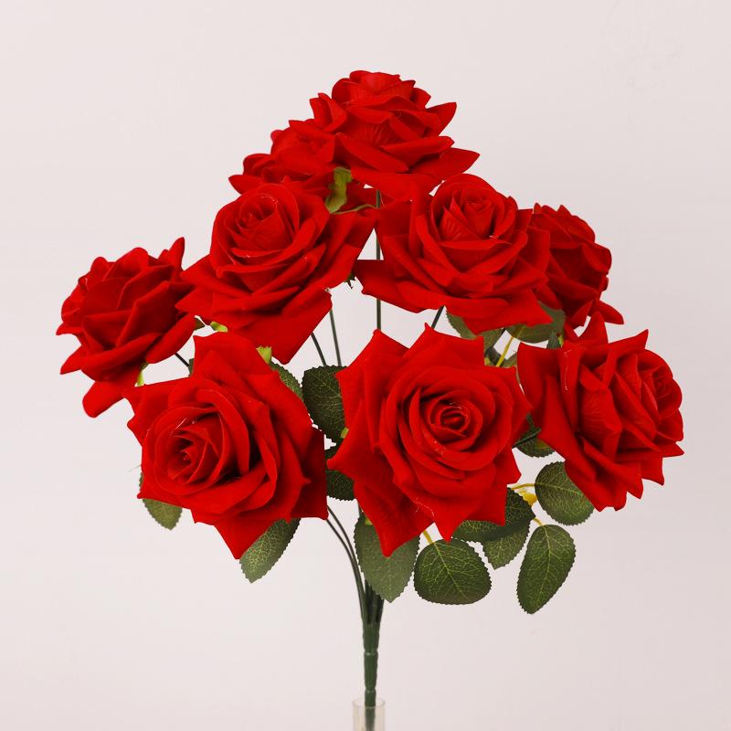 Cross Simulation 9-Head Velvet Rose Wedding & Home Decoration Artificial Flowers