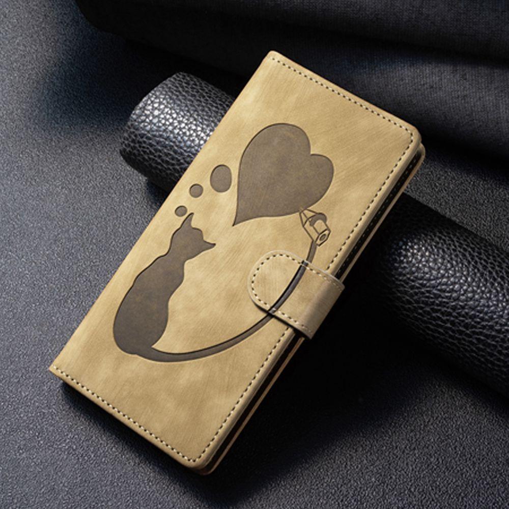 3D Katze Lederhülle für Samsung Galaxy S24 S23 Ultra S22 S21 Plus S20 FE A15 A25 A35 A55 A54 A14 5G Hüllen Geldbörse Flip Back Cover Samsung A34 dunkle khaki