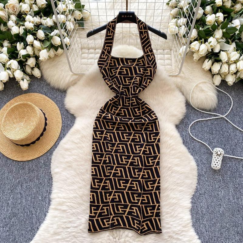 

Платье без бретелек с квадратным вырезом на спине с геометрическим принтом для женщин, длинное платье с декором One Size чёрный