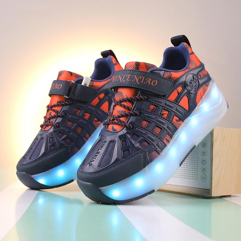 Four-wheel Roller Skates Children's Retractable Automatic Wheel Sports Shoes USB Charging LED Light Sports Shoes