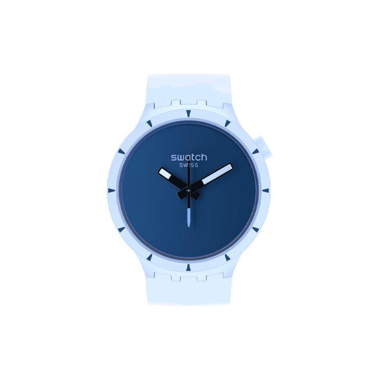Swatch Earth Series Quartz Movement 30M Water Resistant Watch 47Mm Blue Dial Ceramic Case Silicone Strap Unisex watches SB03N102 Blue Dial