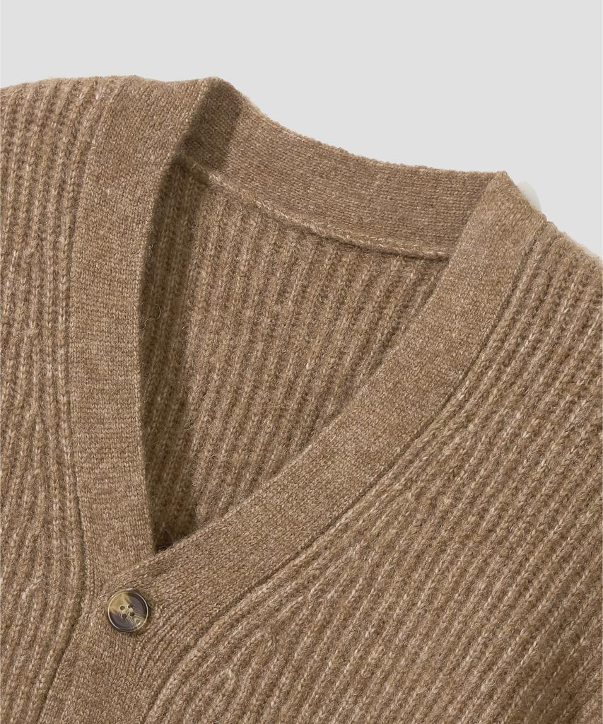 AGOD Hairy Ribbed Knit Cardigan [Camel]