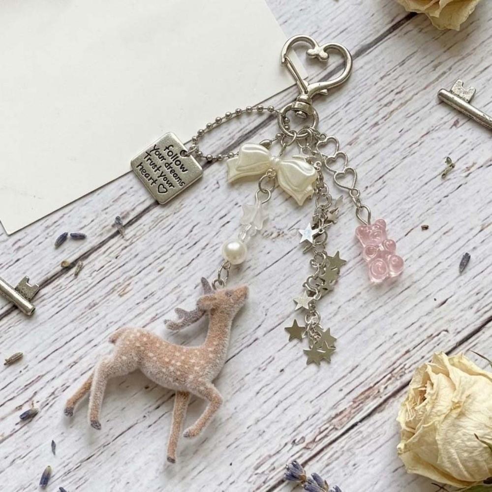 Flocked Flocked Pendant Miniature Animal Bag Charm Flower Bag Hanging Beaded Key Ring  Teens