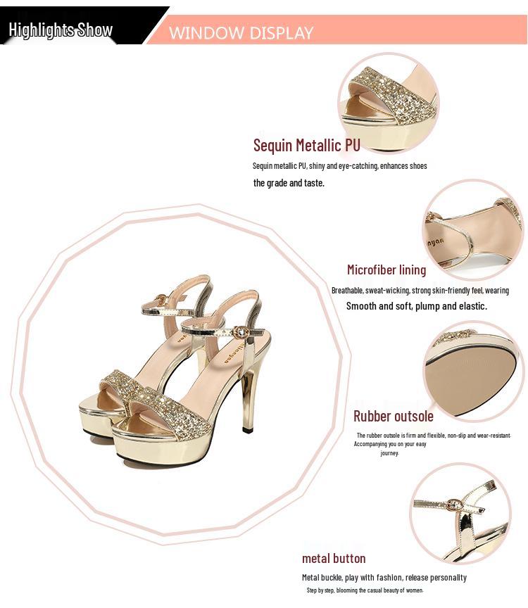 2021 New Fashion Waterproof Platform Sequin Strap High Heels - Women's Wedding & Banquet Sandals