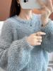 Women's 2025 Faux Mink Velvet Knit Sweater - Cozy Autumn/Winter Round Neck Pullover