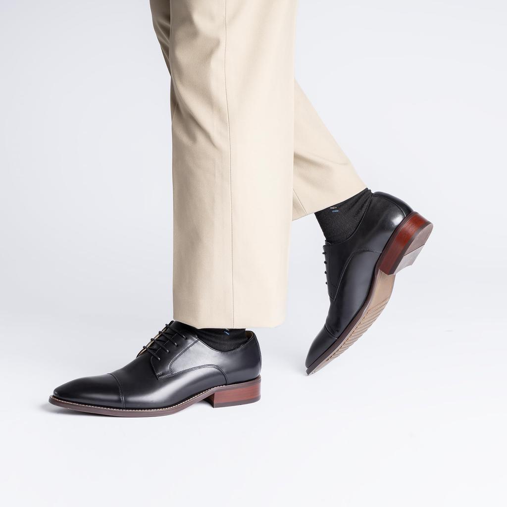 Foxsense Business Dress Genuine Premium Size Men's Shoes, Leather, Straight-Tip, Wingtip, Lightweight, Waterproof, Leather, Formal, Black, 25.5cm,