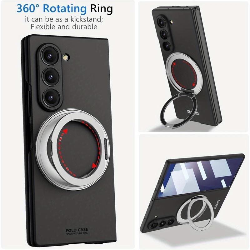 Suitable for Samsung Galaxy Z Fold 7 6 8Ultra Case with Rotating Ring Holder, Magnetic Case Built in Screen Protector Slim Hard PC Cover