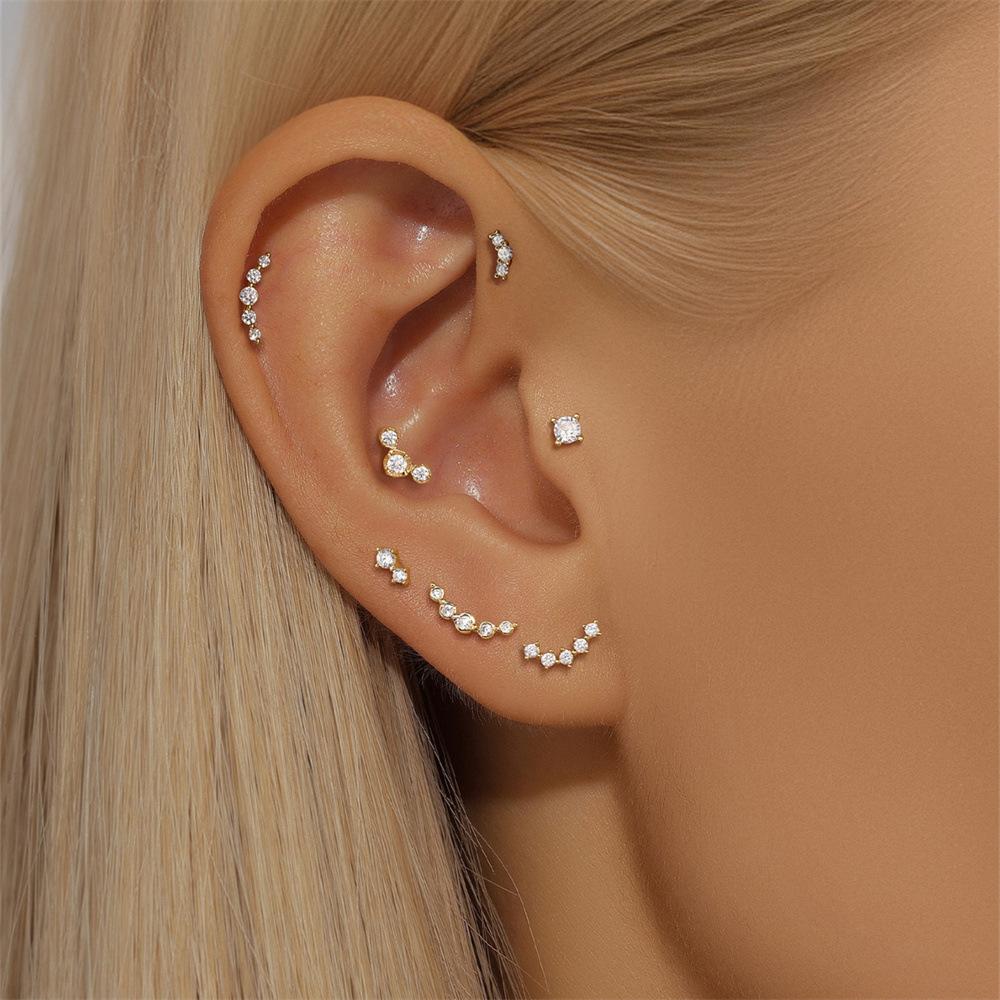 14K Golden Wind Horse Eye Octagon Star Piercing Internal Thread Flat Bottom 18G Ear Bone Nail Gold Earrings