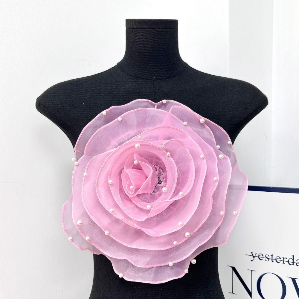 3D Organza Fabric Chest Flower 26.5cm 3D Flower Head Fashion Rose Flowers Patch  Brooch Accessories