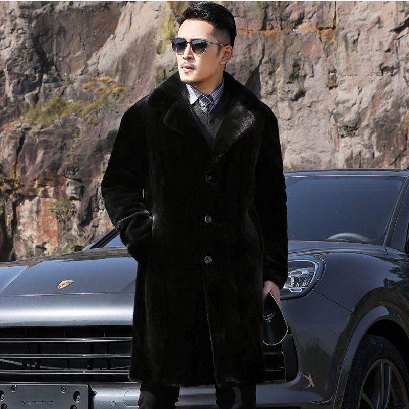 Men's Thick Medium Long Imitation Mink Fur Coat for Autumn/Winter