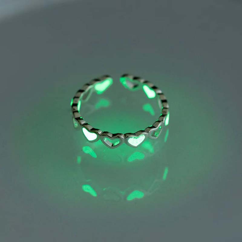 Fashion Blue Love Heart Luminous Ring For Women Men Retro Glow In Dark Copper Color Adjustable Couple Finger Rings Jewelry Gift