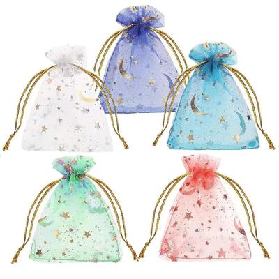 10pcs Drawstring Organza Bags Moon Stars Style Storage Bag Pouches Gold Star Organza Favor Pouches For Christmas Wedding TMZ