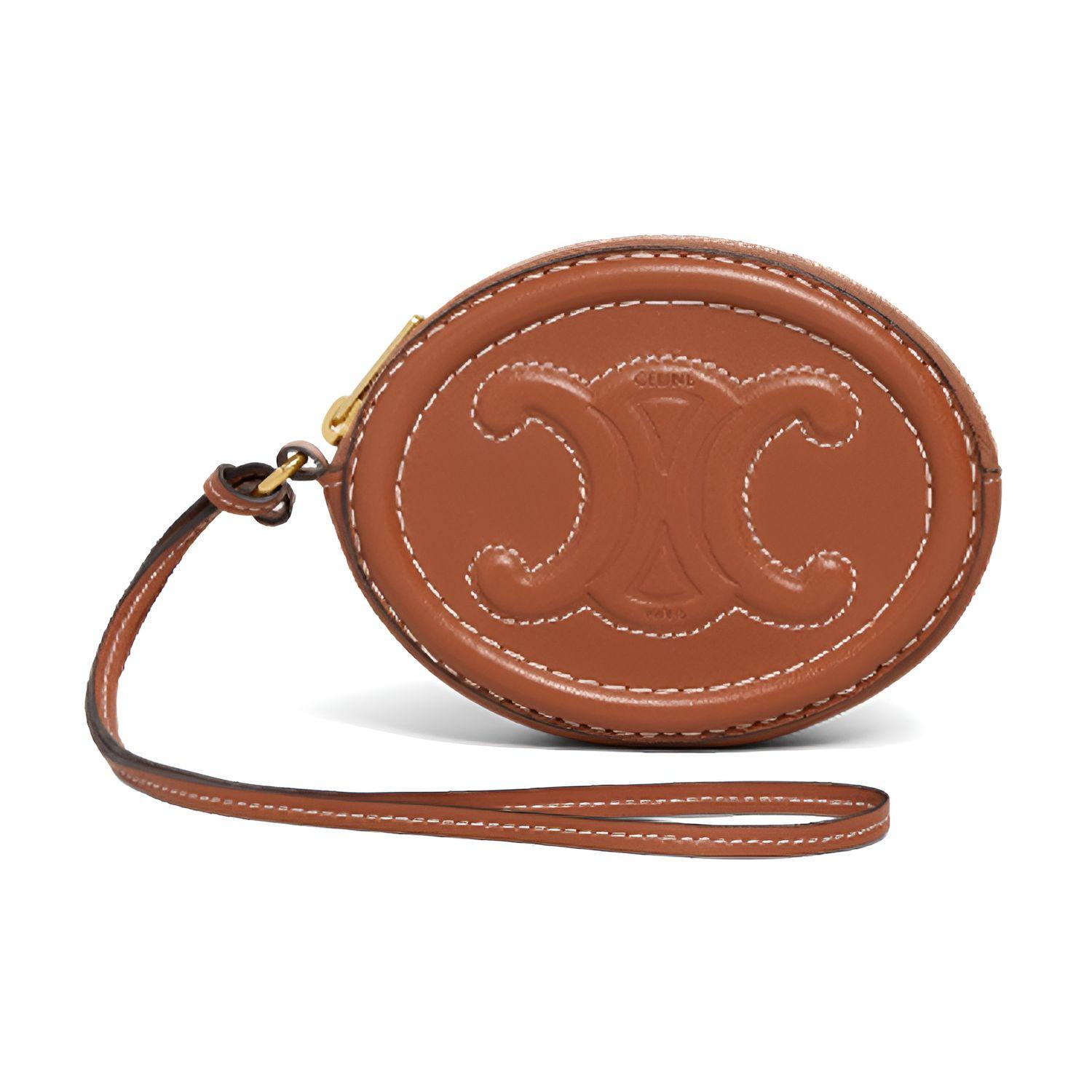 Celine Women's Brown Cuir Triomphe Oval Zipper Smooth Calfskin Coin Purse Clutch Bag Bags 10I483dpq-04Lu
