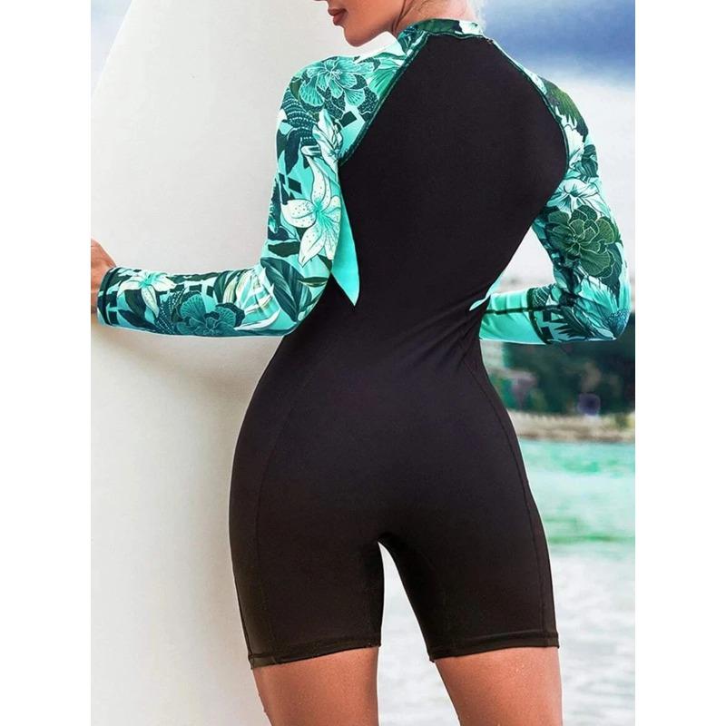 Bloemen Long Sleeve Surfing Zwempak 2025 Bodysuit Zwemkleding Dames Één Delig Rashguard Duikkleding Badkleding Zwempak