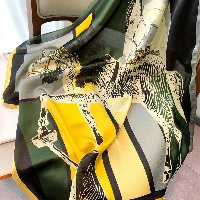 2024 New 70*70cm Silk Satin Hair Scarf Women Handkerchief Printed Female Square Head Bandana Small Neck Muffler Hijab Lady Girl