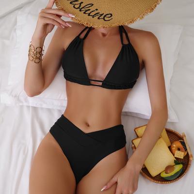 Women's Swimsuit Black Halter Tie Backless Sexy Bikini Two-piece Swimsuit Beachwear Bathing Suits
