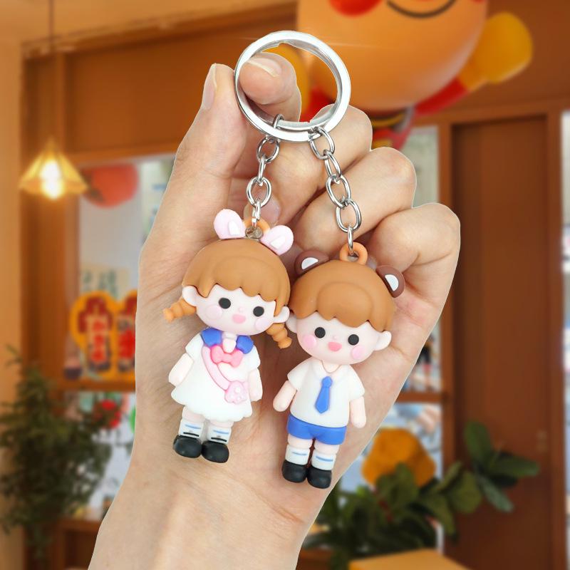 Adorable Braided Girl & Boy Figurine Keychain Charms: Creative Cartoon Backpack Pendants