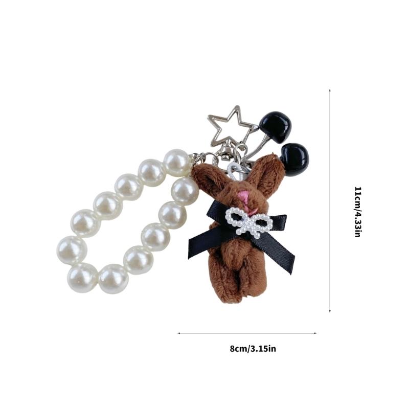 Adorable Rabbit Cherry Charm Keychain With Imitation Pearls Detachable Phone Strap Bag Accessories For Girls