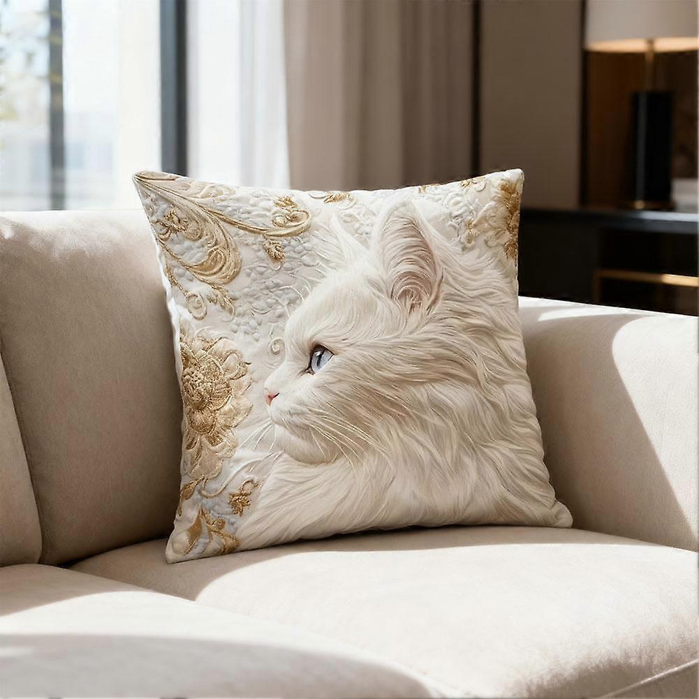 Gold Kitten Printing Throw Pillow Case Luxury Cat Pillowcases for 45cm * 45cm