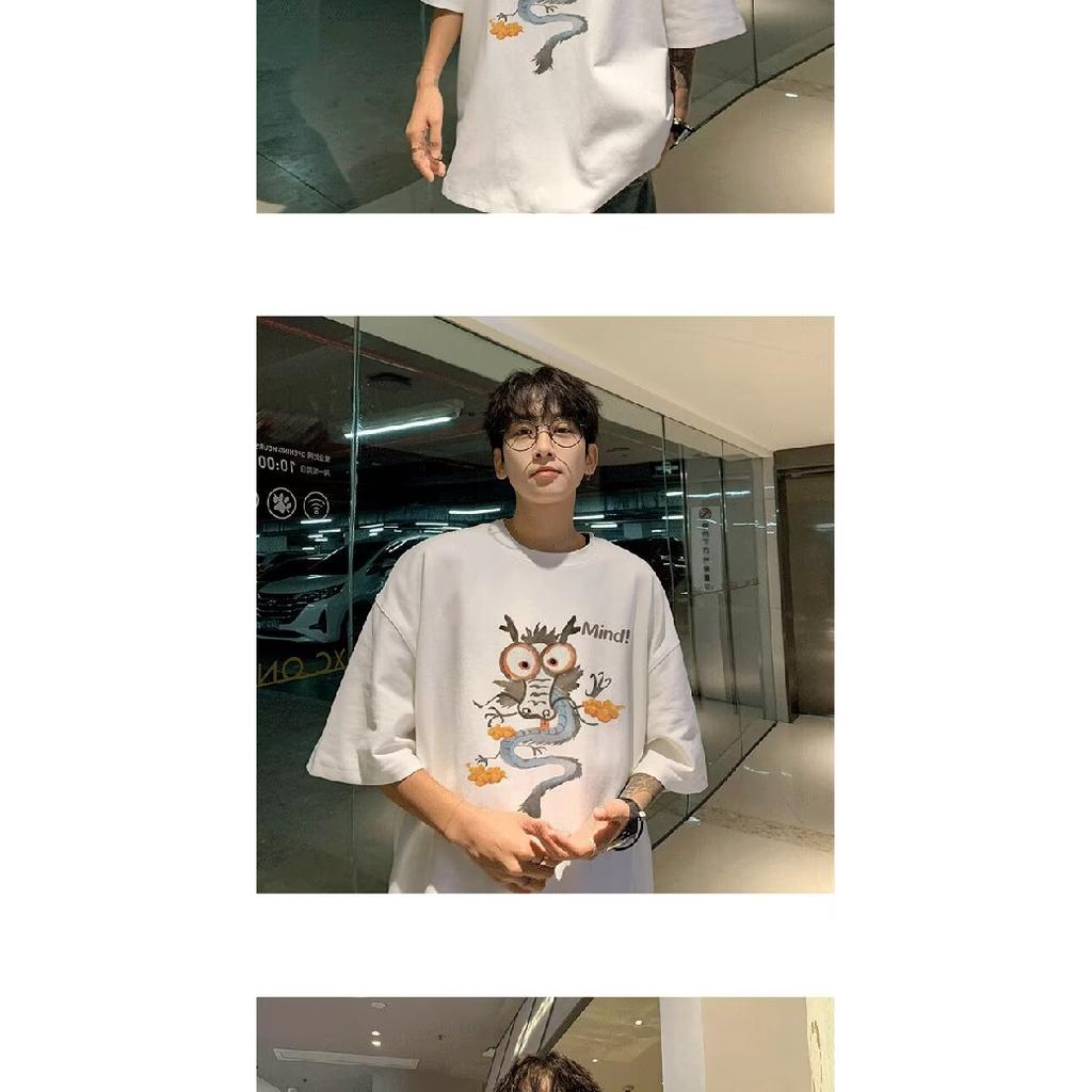 Men'S Trendy Letter Round Neck Printed Short Sleeved T-Shirt For Summer Ins Loose Casual Top