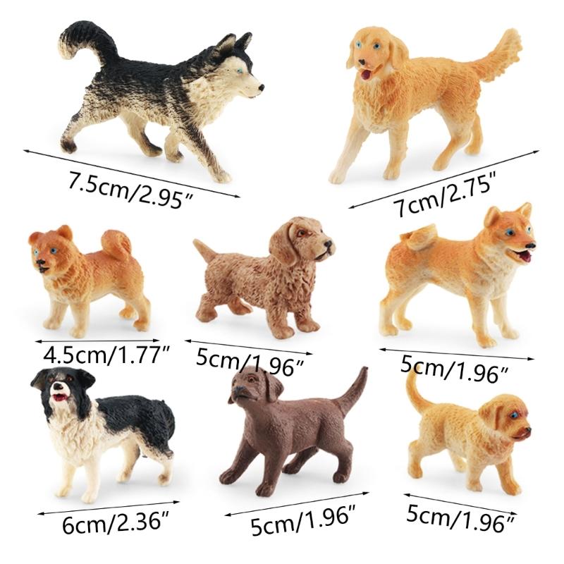 8 stk hundefigurer lekesett, realistiske detaljerte valpefigurer i plast, håndmalte minihundefigurer lekesett kakedekorasjoner