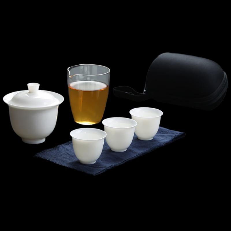 

Portable Outdoor White Porcelain & Glass Travel Tea Set