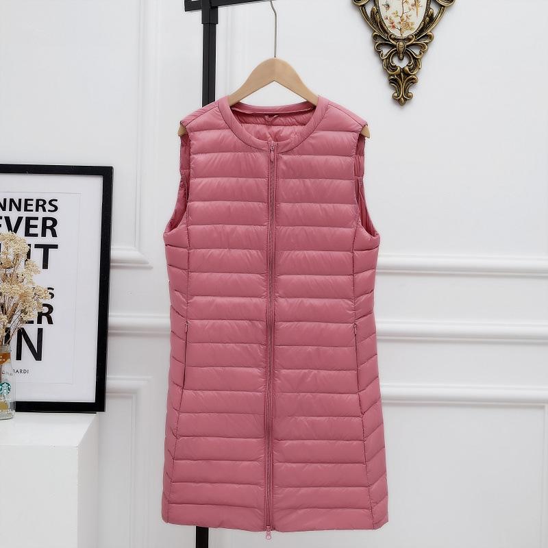 Autumn and winter collarless medium and long light down jacket vest women's short round neck zipper vest vest vest vest tide
