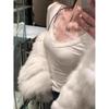 Pure Desire Lace Trim V-Neck Long-Sleeve Top for Women - Autumn Slimming Base Layer