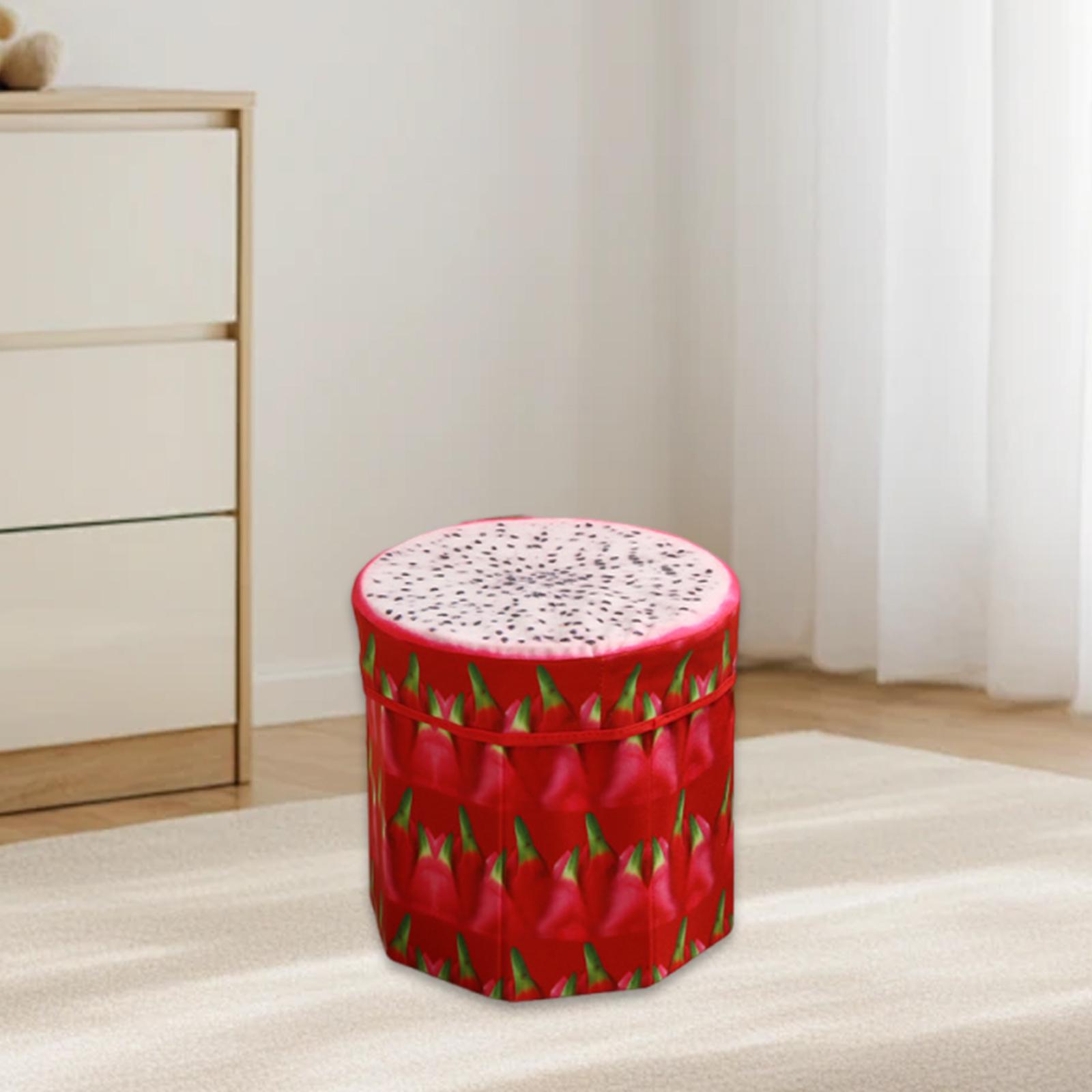 

Folding Storage Ottoman Fruit Pattern Funny Footstool Organizer Toy Storage Box