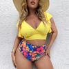 Plus Size Bikini High Waist Ruffle Bikini Set Sexy Flounce Bikini Swimwear Women Two Pieces Swimsuit Floral Beachwear V-neck