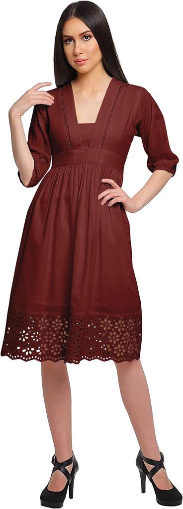 Moomaya Solid Midi Dress For Women Plus Size Lace Details Clothing Summer