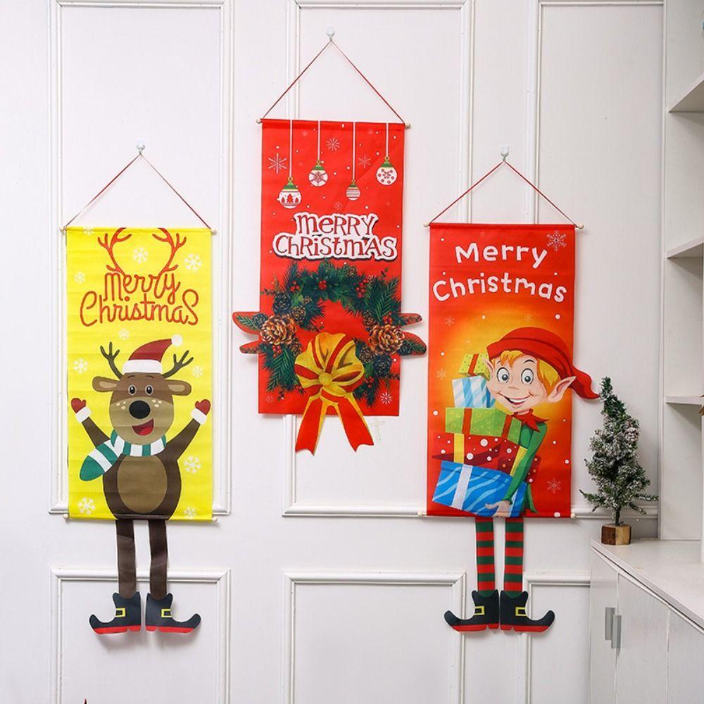 Santa Claus Xmas Door Banner Snowman Decoration Hanging Cloth Creative Christmas Hanging Flag  Door