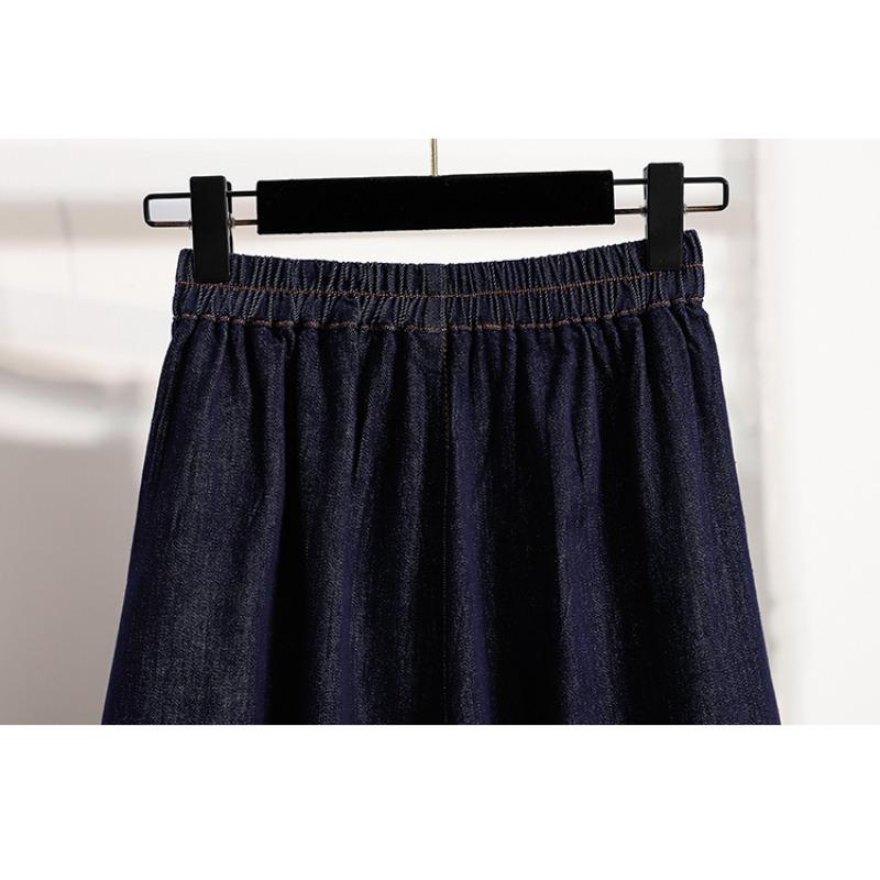 Dimanaf 2025 Plus Size Summer Elastic Denim Skirts Women A-Line Loose Skirt High Waist Vintage