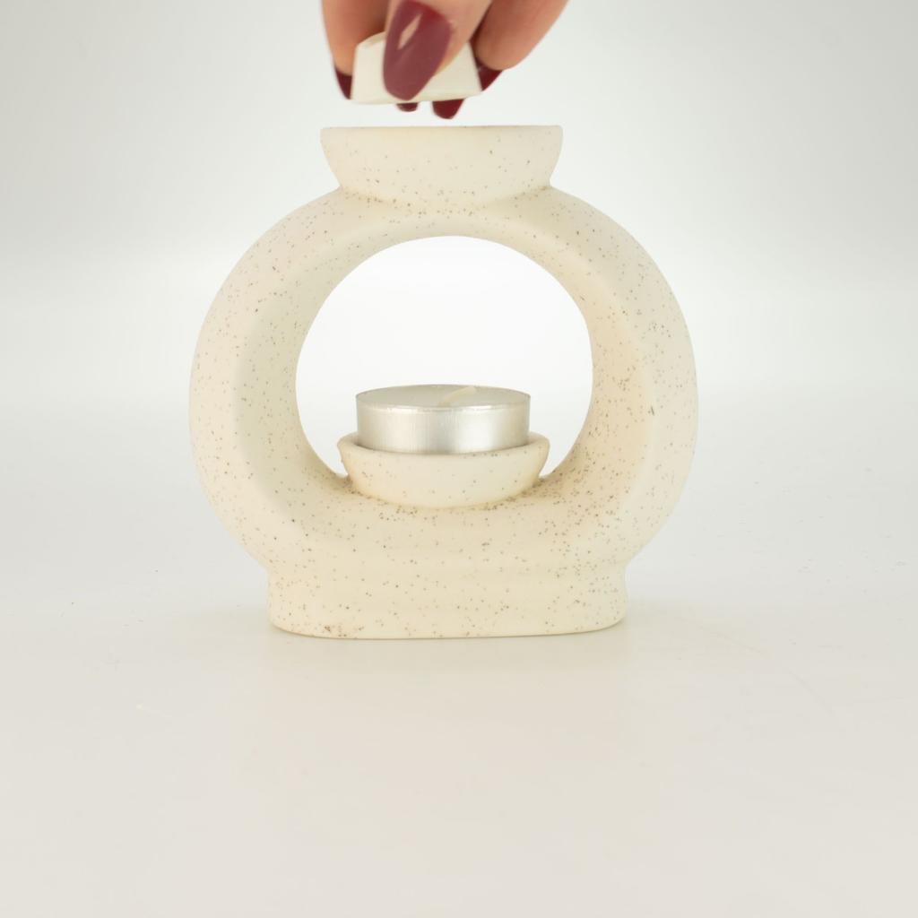 Ceramic Zen Oil Burner - Large Oval Pebble  - Speckled Off-White
