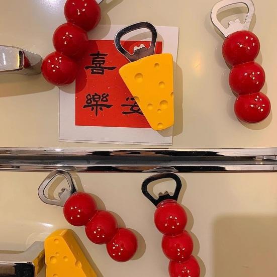 3D Cheese Bottle Opener Refrigerator Magnet Tanghulu Bottle Opening Tool Fridge Magnet Accessories Home Office Kitchen Decoration