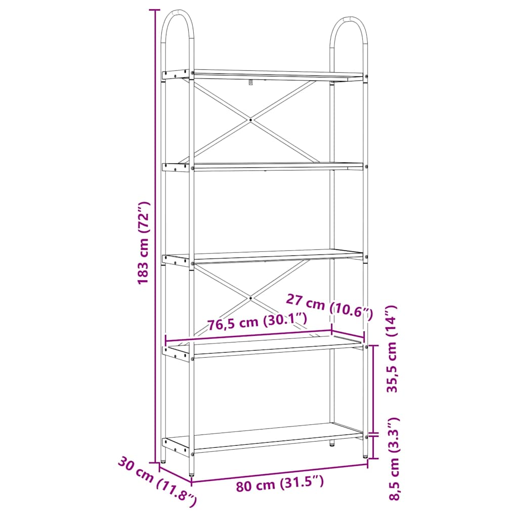 Bookshelf Sonoma Oak 80 x 30 x 183 cm Particleboard