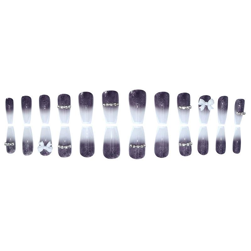 

24 штуки Накладные ногти Длинные Балетные Ногти Цепочка Бриллиант Бант Продвинутый Смысл Белый