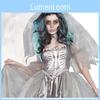 Enchanting Witch White Mesh Wedding Dress Set For Ghost Bride Carnival Costume