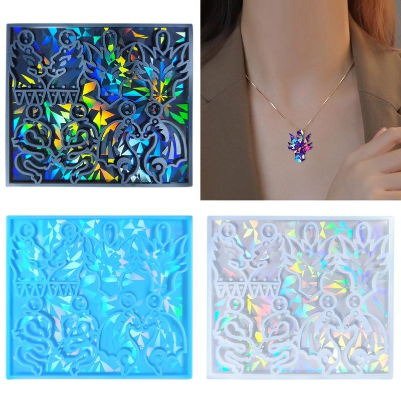 Unique Dragon Mold Holographic Rainbow Light Silicone Mold with Hole Animal Dragon Keychain Pendant Mold Epoxy Casting