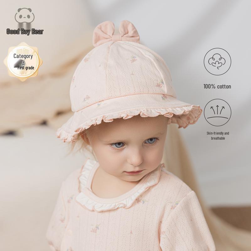 Guaiqi Bear Baby Girls  Cotton Fisherman Sun Hat 3-6 Months (43CM)