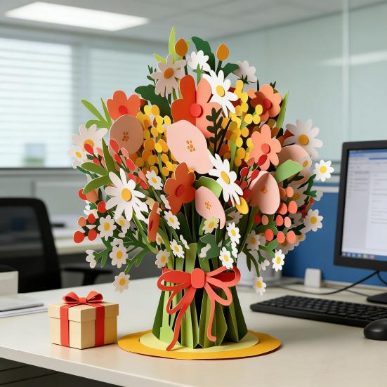 Pop-Up Vildblomma Alla Hjärtans Dag-kort 3D Pappersblomma Bukett Grattiskort Vikbar Romantiska Blomsterkort för Födelsedag Mors Dag Jubileum