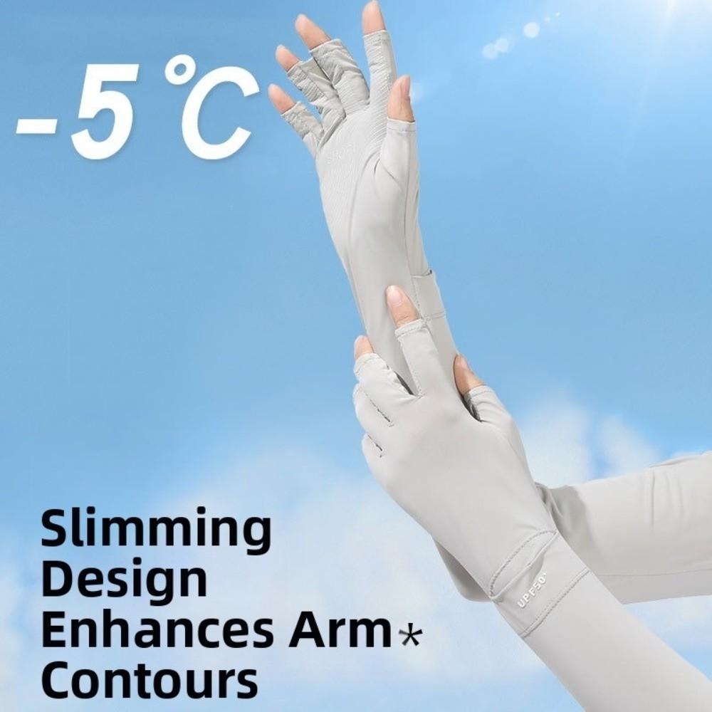Sun Protection Long Sleeve Solid Color Sunscreen Sleeve Gloves Thin Ice Silk Arm Sleeve  Women