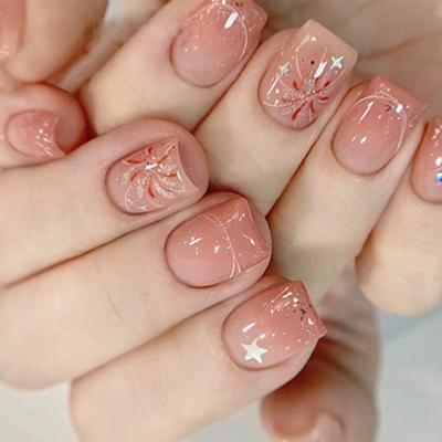 24 Stück Rouge Zart und Süß Feuerwerkssterne Nagelkunst-Tabletten Premium Wind Aufhellend Kurze Falsche Nägel Tragen Nagel