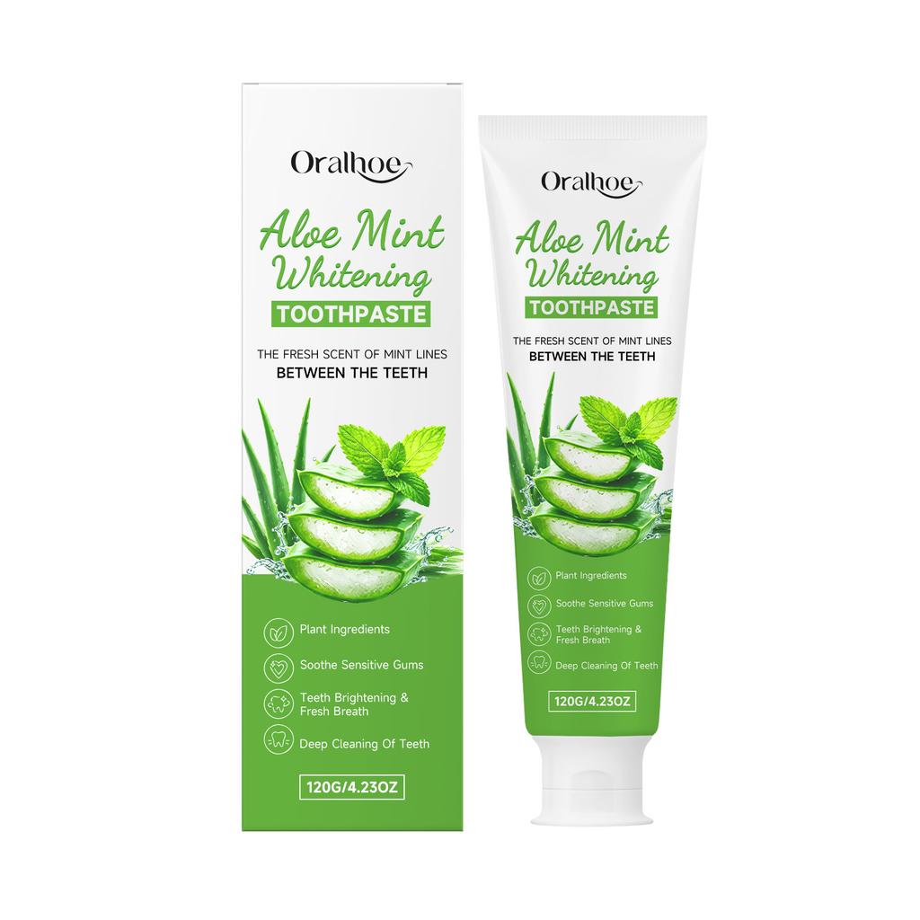 ORALHOE Aloe Vera Mint Whitening Toothpaste with Botanical Extracts, Gentle Clean, Gum Care, Fresh Breath