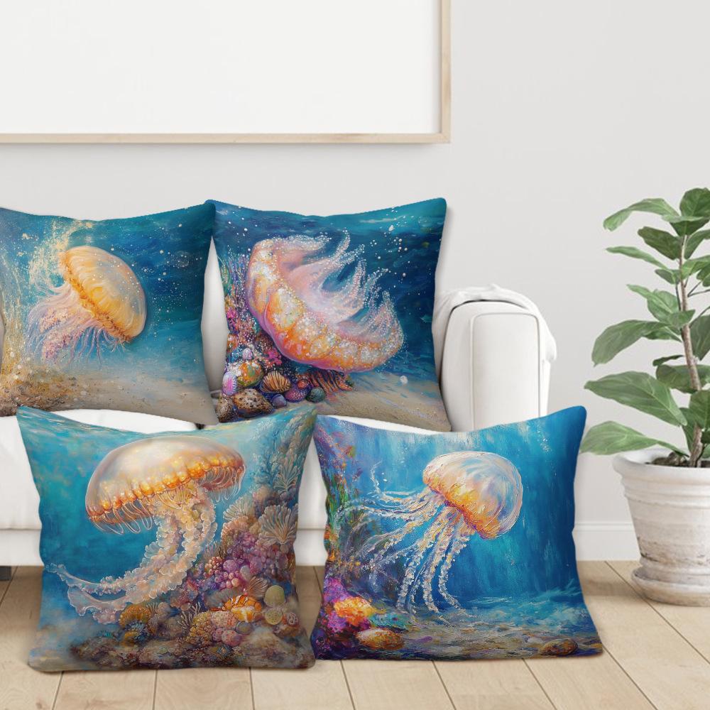 Jellyfish Pillowcase Printed Ocean Life Home Summer Large Peach Skin Cushion Decoration