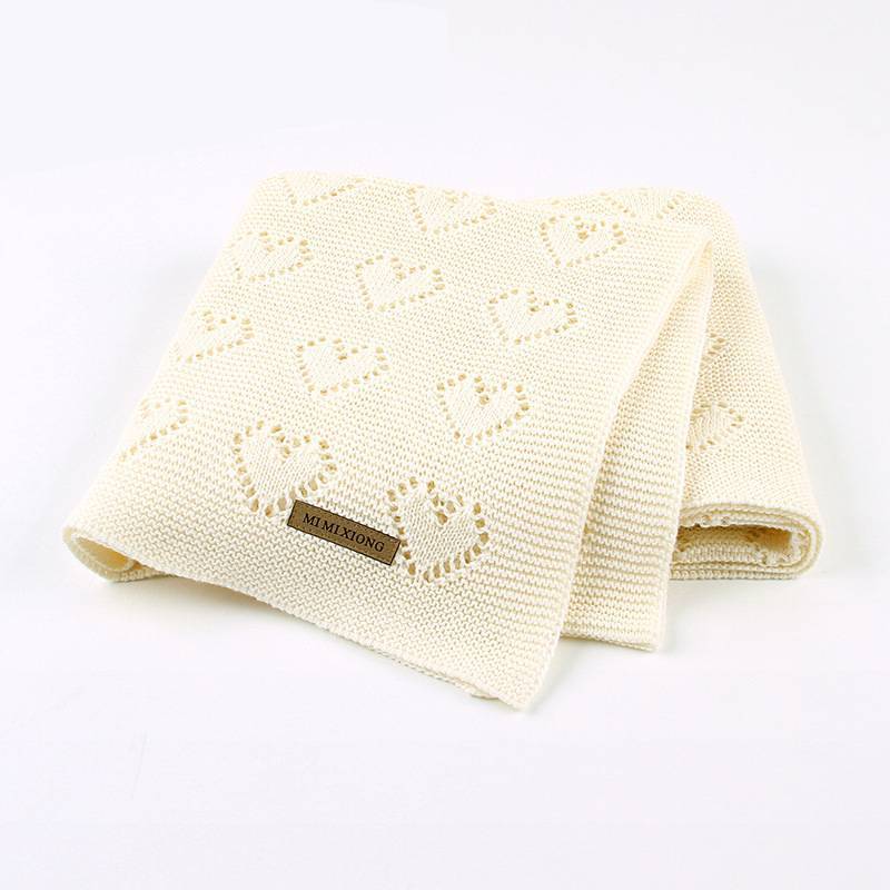 Baby Knitted Heart Pattern Crochet Swaddle Wrap With Windproof Cotton For Newborns