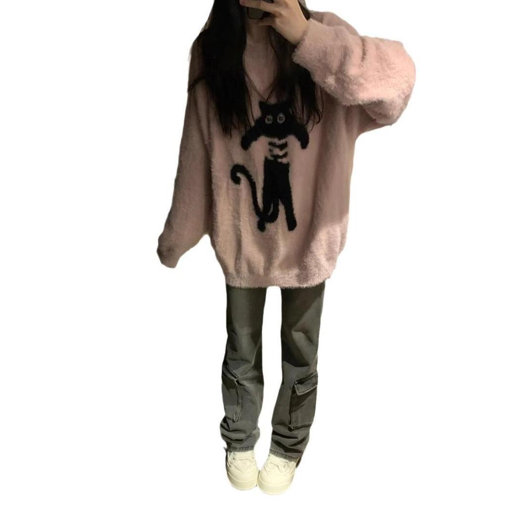 Women's Oversized Lazy Style Soft Knit Sweater - Warm, Comfortable, Round Neck Pullover