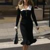 2023 Retro Woolen Ruffle Knitted Dress: European and American French Style for Autumn and Winter